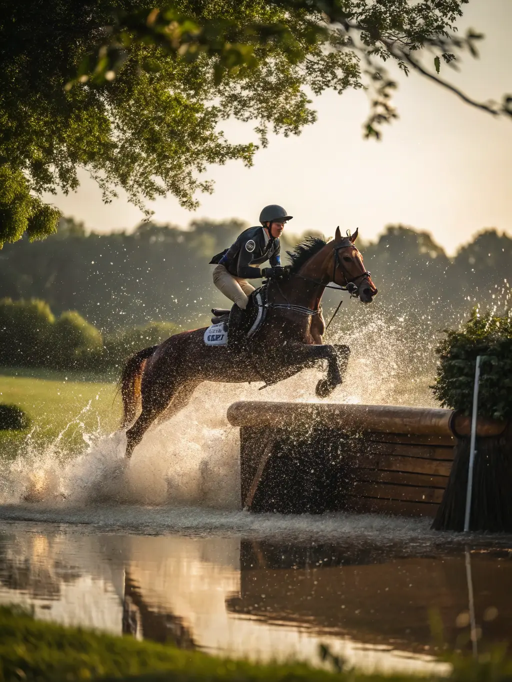 A vibrant photo of a horse competition with riders in action, showcasing the excitement and community spirit of Les Écuries de Diamant.